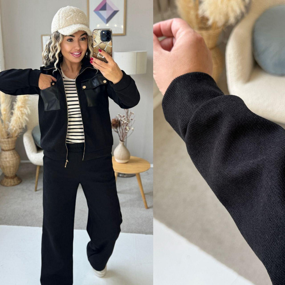 Женский стильный костюм двойка: кофта и штаны вельвет на плотном флисе Чорний, 50/52 Одесса - изображение 3