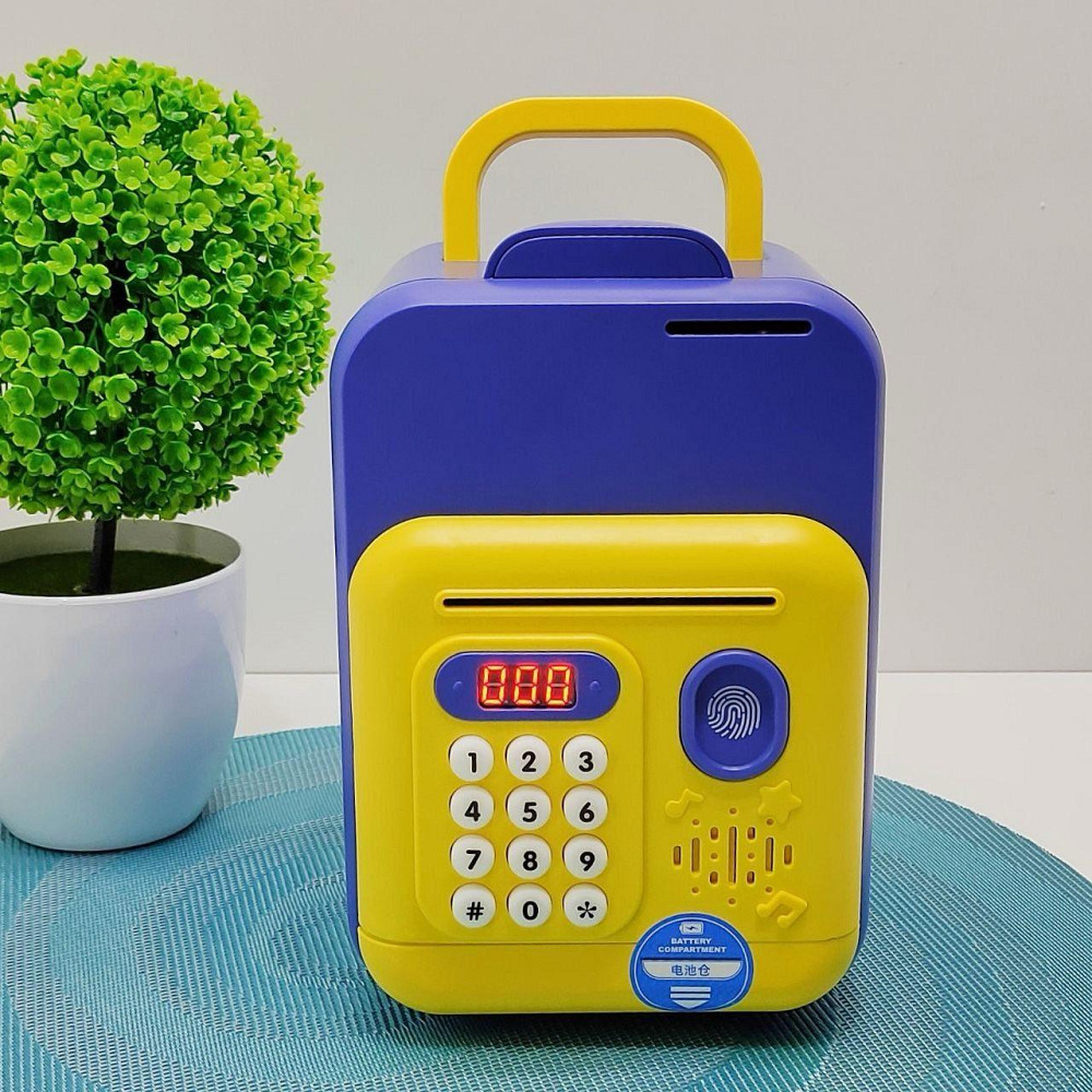 Сейф-скарбничка Банківський термінал з кодовим замком відбиток затягує купюри звук підсвічування Жовто-синій (589-36A-37A) Чернігів - фото 7