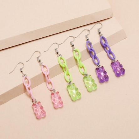 Детские серьги мишки, набор - длина 7см, размер мишки 1,6*1см, смола, пластик Киев - изображение 3