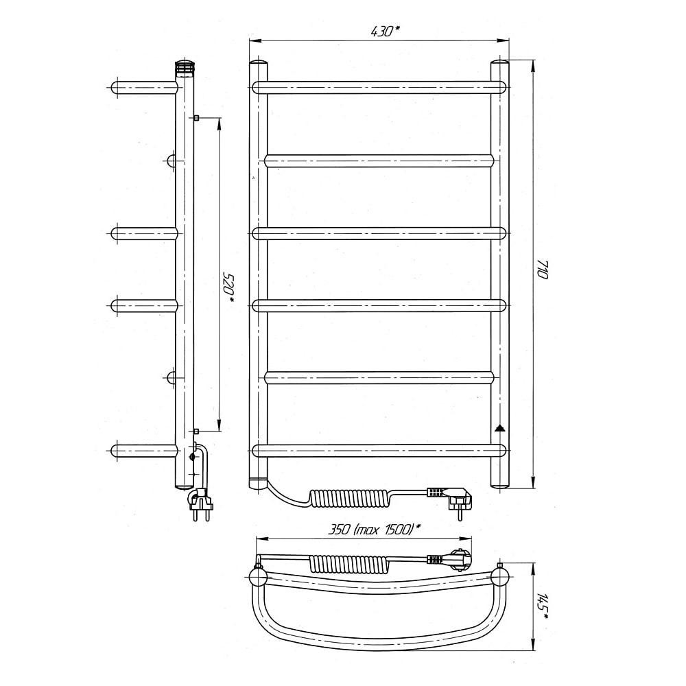 Електрична сушарка для рушників Laris Єврофлеш П6 400Х700 Е ліва під'єднання Київ - фото 4