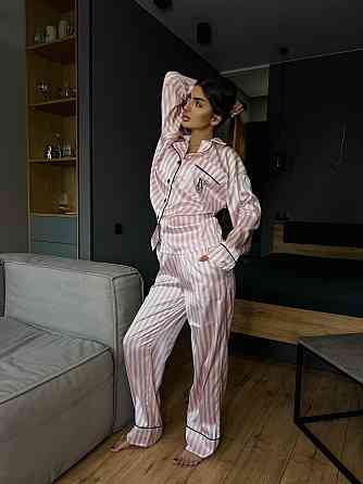 Женская шелковая пижама двойка в полоску Пудровый, 40/42 Одесса