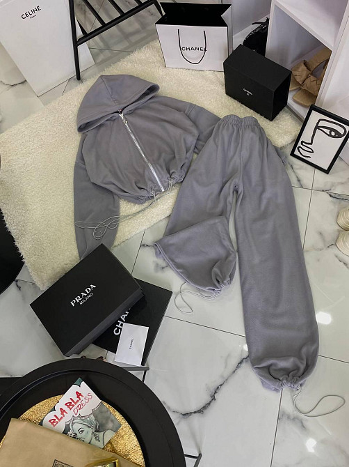 Женский трендовый теплый костюм оверсайз с двойной полар флиса Серый, 42/46 Одесса - изображение 1