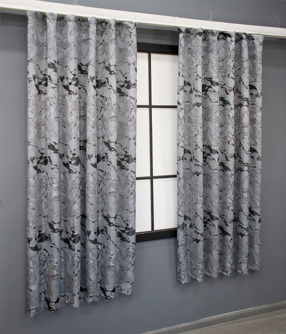 Комплект коротких штор VR-Textil Жакард Мармур Al3 № 1598ш Світло-сірий з чорним 145х170 см 2 шт (35-0242) Київ - фото 3