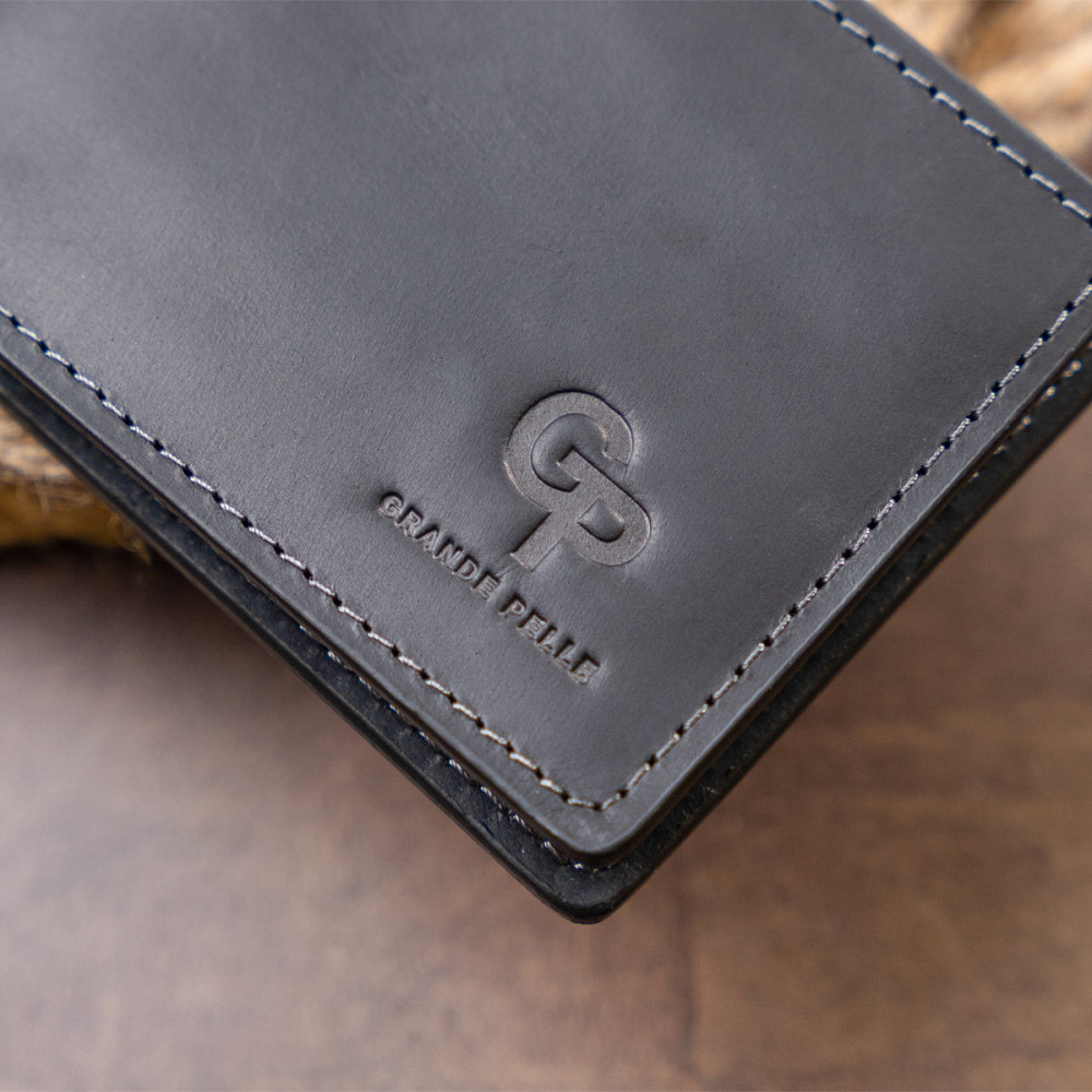 Стильне портмоне з затискачем для грошей без застібки Чорне (GRANDE PELLE) Київ - фото 4