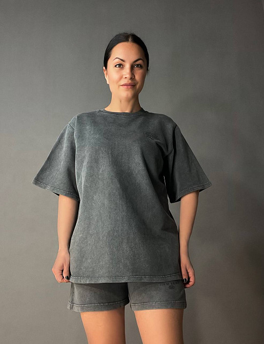 Костюм женский Pepper mint 25-01 вареный тай-дай футболка и шорты оверсайз графит, графит, M Киев - изображение 5