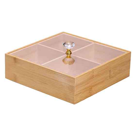 Yiwu Менажниця дерев'яна на 4 секції з кришкою для закусок 22×22×8 (см) квадратна HB-40-2 Киев