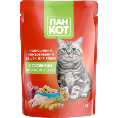 Влажный корм для кошек Пан Кот кролик в соусе 100 г (4820111141036) Винница - изображение 1