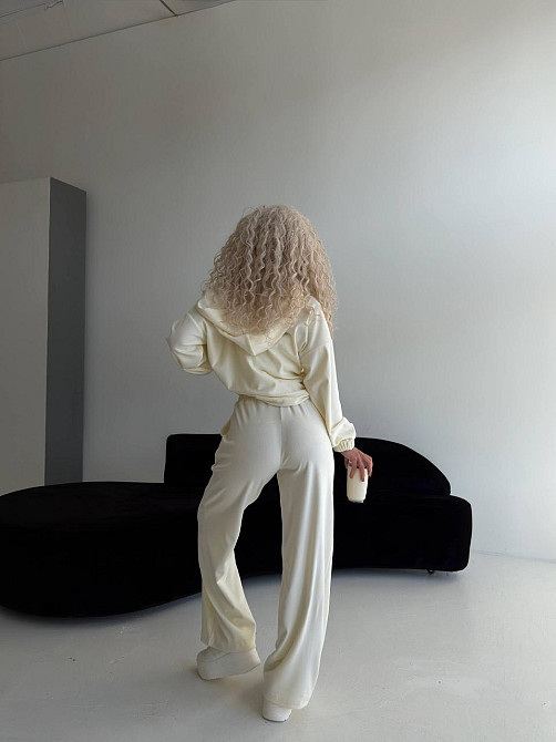 Женский велюровый костюм тройка: кофта корсет и штаны Молочный, 42/46 Одесса - изображение 5