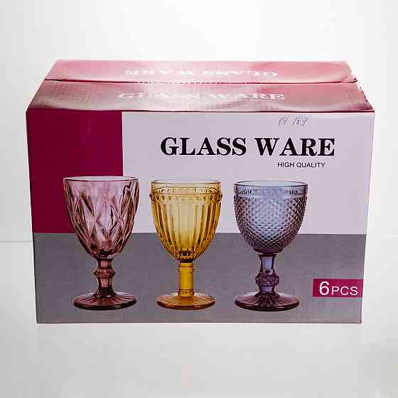 Набір келихів для вина 6 штук 340 мл на ніжці скляні Yiwu HP-19-189 Київ