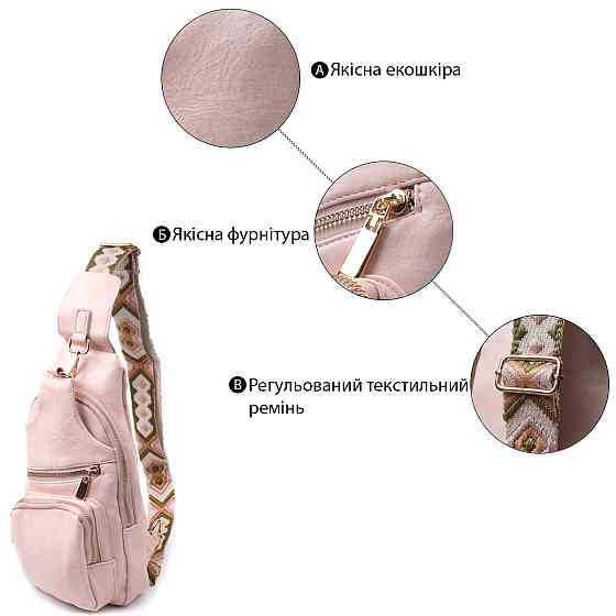 Женская слинг сумка через плечо из экокожи Vintage 22750 Розовый Киев