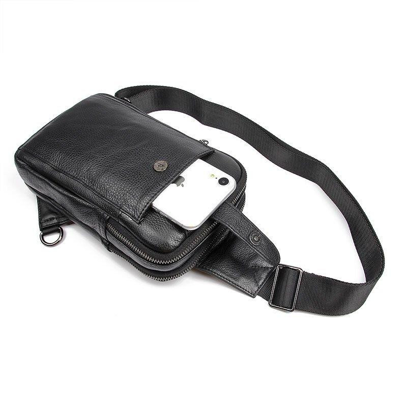 Сумка чоловіча шкіряна в зернистої шкірі через плече Чорна (Vintage) Київ - фото 7