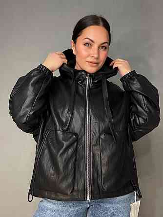 Куртка женская Ou Mai JY-08 из экокожи с капюшоном оверсайз черная, черный, L Киев