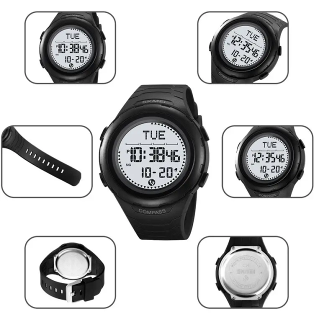 Годинник чоловічий наручний спортивний Skmei 2166 Compass з компасом і крокоміром (Чорний з білим) Вінниця - фото 7