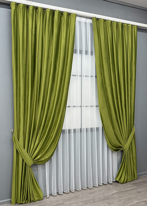 Комплект готових штор VR-Textil Оксамит (бархат) Оливковий 150х290 см 2 шт (39-0137) Київ - фото 3