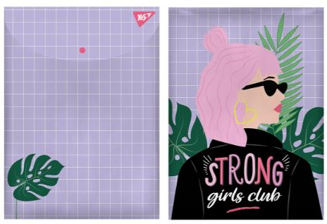 Папка-конверт на кнопці А4 "Yes" Strong Girl вертикальна пластик, 491883, шт Київ