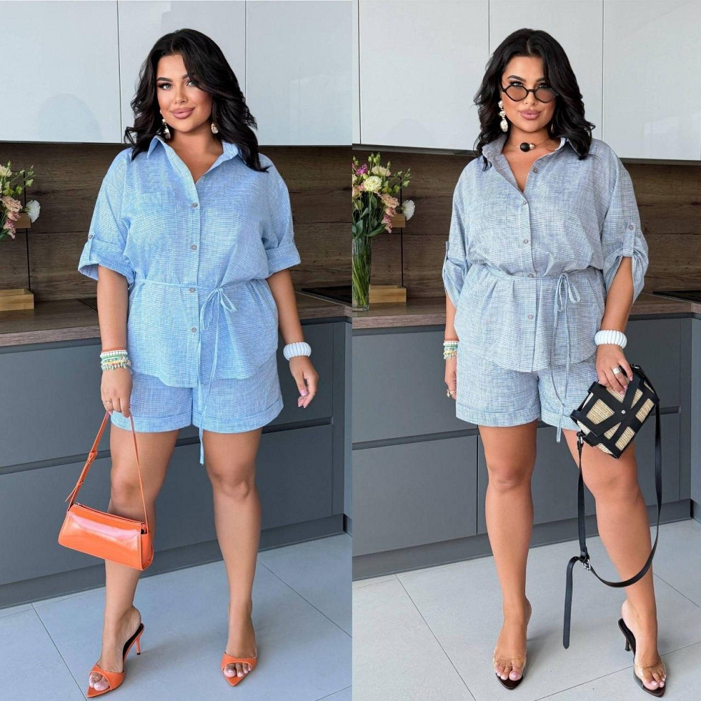 Літній льняний костюм сорочка і шорти, вільний крій, чорна смужка, розмір 56/58 Лубни - фото 20