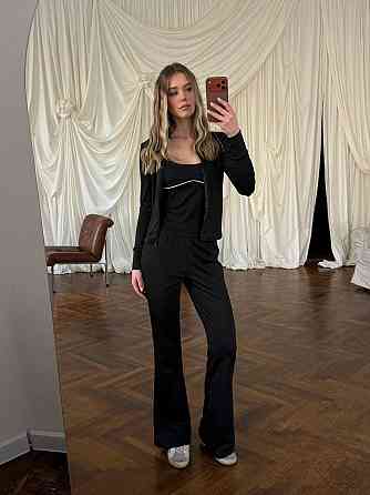 Жіночий повсякденний костюм-трійка: кофта топ і штани з мікродайвінгу Чорний, 48/50 Одеса