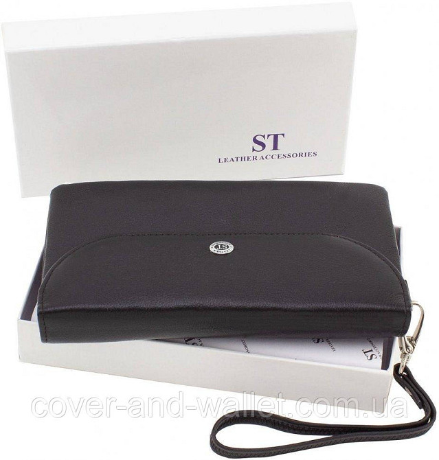 Классический черный кошелек-клатч из натуральной кожи с клапаном ST 023-Black Киев - изображение 9