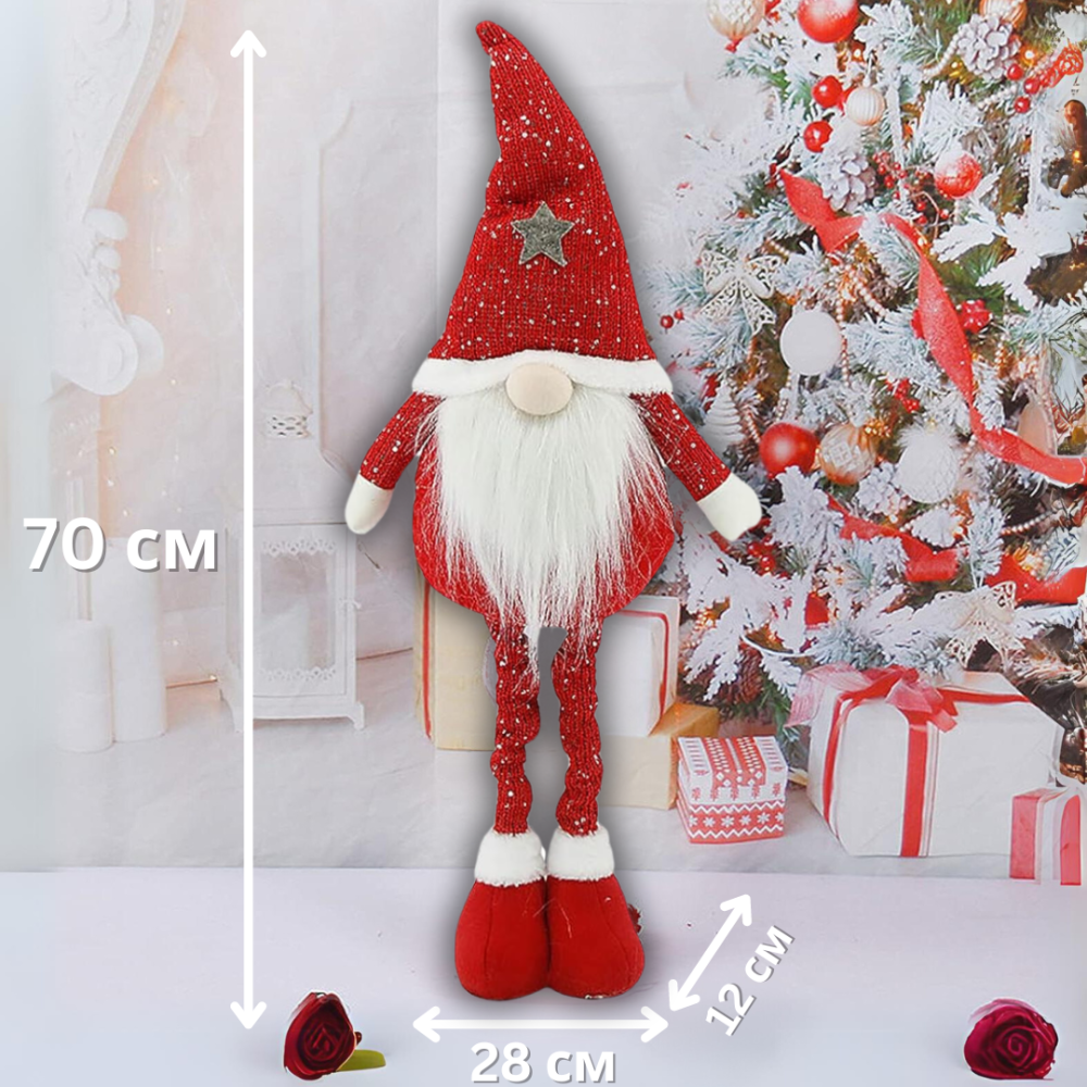 Новогодний гном под елку гном на ножках декоративная фигура под елку NikiLight скандинавский гном 70см красный Київ - фото 4