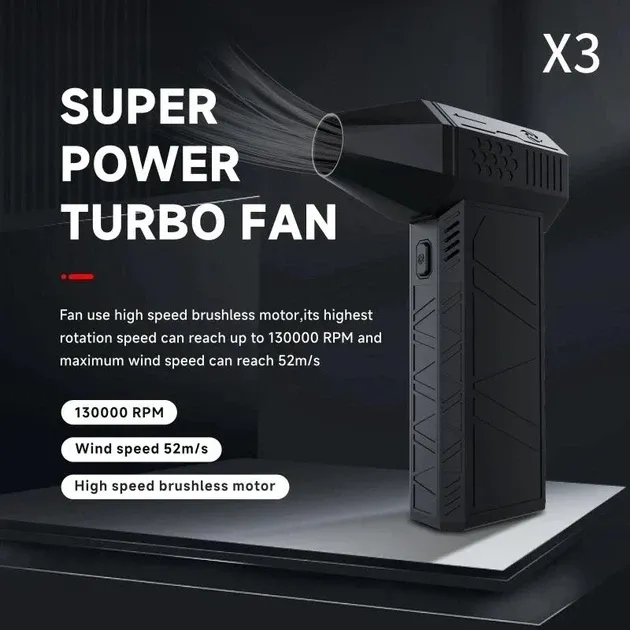 Акумуляторний повітродув Turbo Fan X3 (турботурбіна 130000 об/хв, 52 м/с, 180W, 3000 мАг, ручний турбовентилятор) Одеса - фото 1