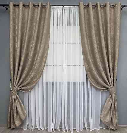 Комплект штор на люверсах VR-Textil Жаккард Sultan XO № 1683ш 150х250 см 2 шт Капучино (37-0196) Киев