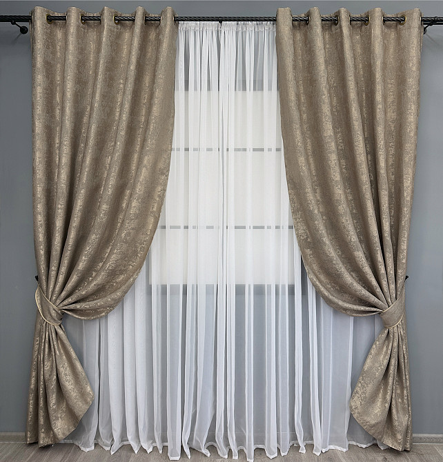 Комплект штор на люверсах VR-Textil Жаккард Sultan XO № 1683ш 150х250 см 2 шт Капучино (37-0196) Киев - изображение 2