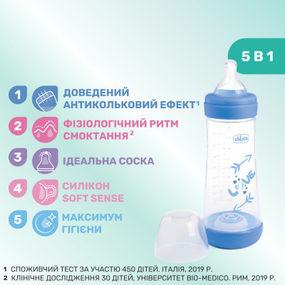 Пляшечка для годування Chicco Perfect 5 Love із силіконовою соскою 4+ міс. 300 мл Синя (20235.21.40) Вінниця - фото 5