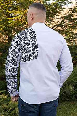 Вышиванка рубашка мужская льняная, белая, лен, вышиванки мужские в Украине Киев