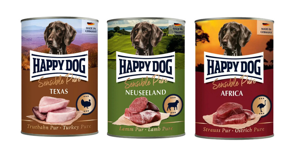 Вологий корм Happy Dog Sens для собак 3 смаки: індичка, ягня, страус, АКЦІЯ 3 шт х 400 г Вінниця - фото 1