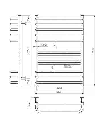 Водяной полотенцесушитель Mario INOX Гера-Люкс 770х530/500 Киев