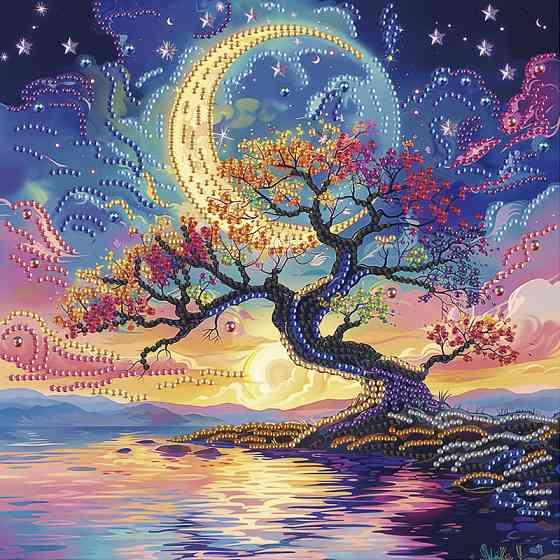 Алмазна мозаїка "Дерево в місячному сяйві" BH019 неповна викладка 25х25 см Вінниця