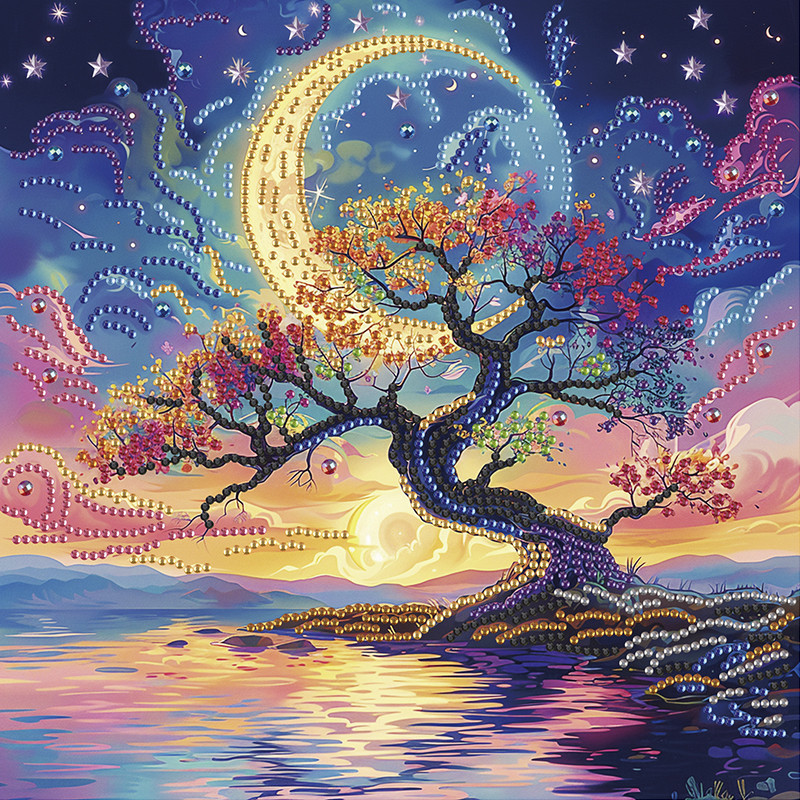 Алмазна мозаїка "Дерево в місячному сяйві" BH019 неповна викладка 25х25 см Вінниця - фото 1