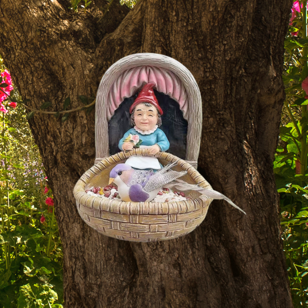 Садовая кормушка для птиц Гном девочка 18 х 14.5 см Полистоун. Одесса - изображение 1