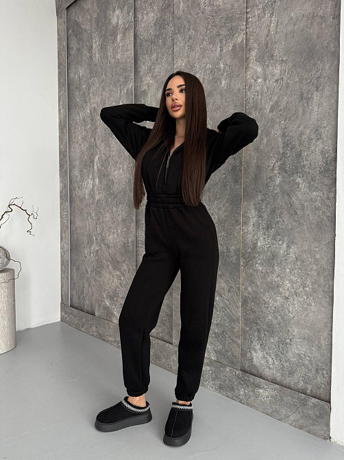 Женский теплый повседневный комбинезон с капюшоном трехнить на флисе Одесса - изображение 8