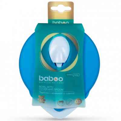 Набір дитячого посуду Baboo тарілочка глибока з кришкою та ложечкою синя (90594) Вінниця