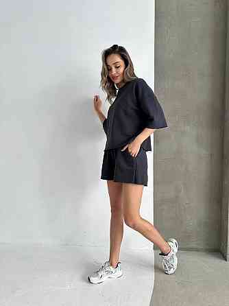 Жіночий повсякденний прогулянковий костюм-двійка: футболка та шорти турецька петля пеньє 100% бавовна Графітова, 42/44 Одеса