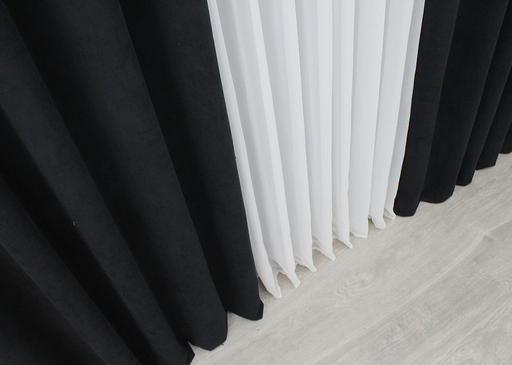 Комплект готових штор VR-Textil Мікровелюр Petek № 1522ш Чорний 150х290 см 2 шт (33-0375) Київ - фото 7