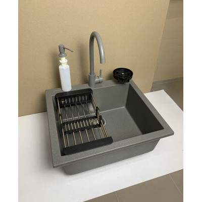 Мойка кухонная Adamant Univer сірий + змішувач + дозатор + ополіскувач склянок + коландер (4824296106604) Винница - изображение 6