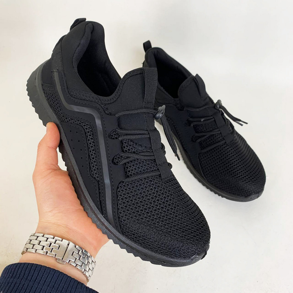 Спортивне взуття для спекотного літа, Спортивні кросівки чоловічі літні, Чорні чоловічі кросівки літні TF-10 Львів - фото 3