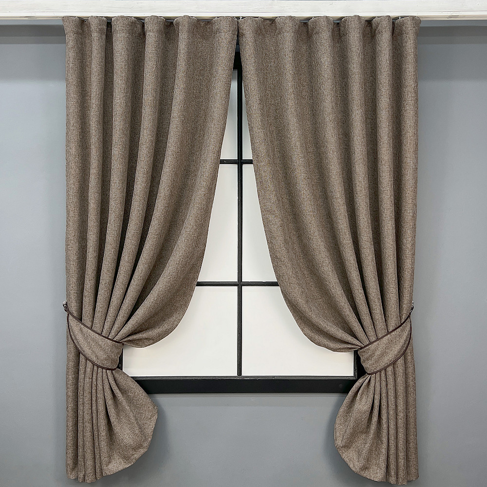 Комплект коротких штор VR-Textil Льон ELEMENTA № 1864ш Сіро-коричневий 140х170см 2 шт (35-0441) Київ - фото 1