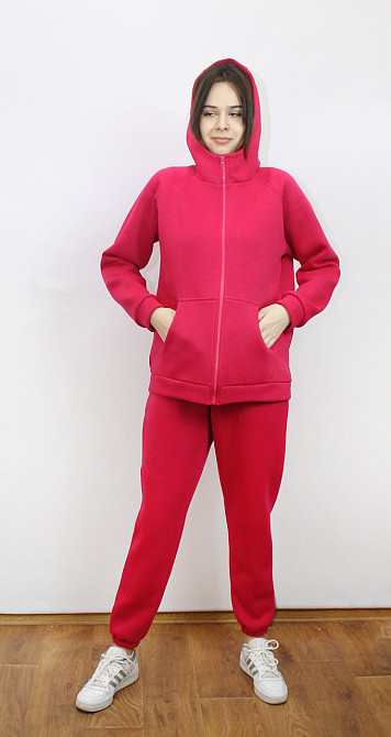 Костюм жіночий теплий спортивний на флісі кофта на блискавці Малиновий 46/48 Харків - фото 5