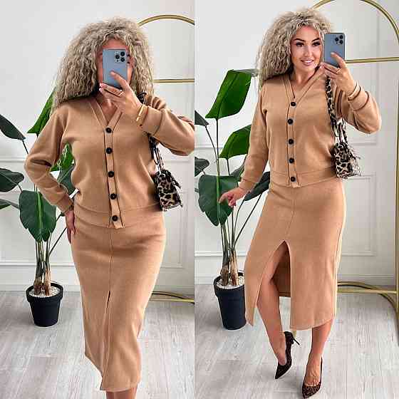 Женский невероятный костюм кардиган+юбка ангора вязка на трикотаже Кемел, 50/52 Одесса