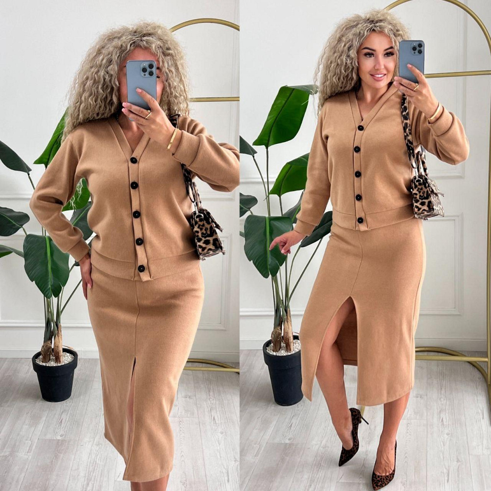 Женский невероятный костюм кардиган+юбка ангора вязка на трикотаже Кемел, 50/52 Одесса - изображение 1