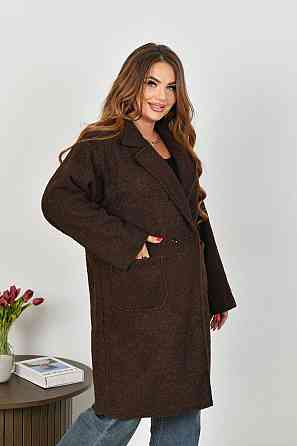 Жіноче стильне пальто з кишенями баранець на флісі Шоколад, 50/52 Одеса