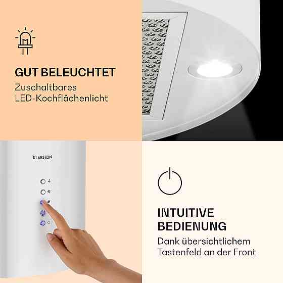 Вытяжка Barella 35,5 x 93,5 x 43 см, рециркуляция, 557 м³/ч, светодиодный фильтр с активированным углем, белый Ровно