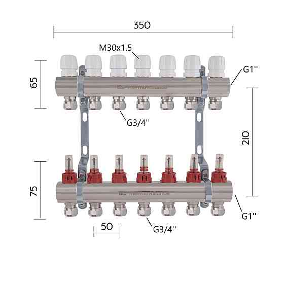 Коллектор латунный с расходомерами и евроконусами Thermo Alliance Standart 1
