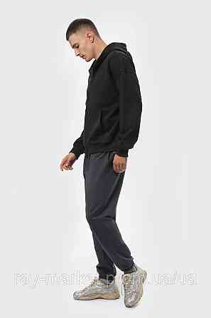 Костюм мужской худи на молнии черный и брюки темно-серые  RAY PREMIUM LOOSE U0809 (U0809M-Black-Dark Grey) M Киев