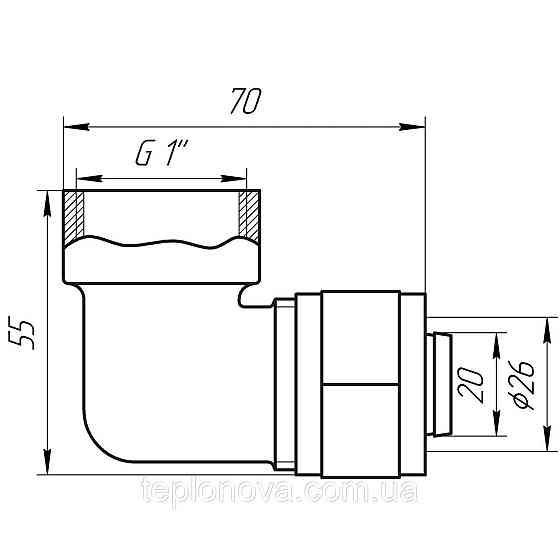 Куточок із внутрішньою різьбою APE 752 L 1″х26 ITALY Чернівці