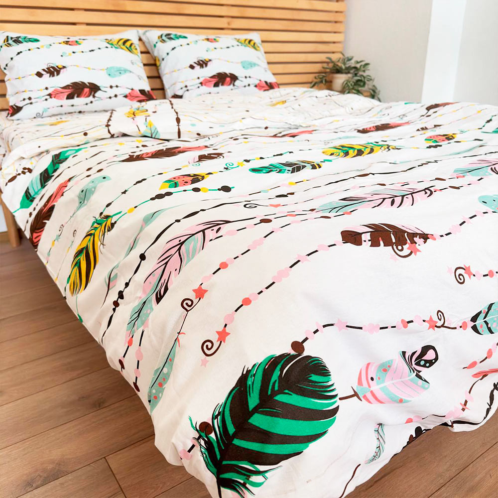 Полуторный комплект постельного белья Перья 100% хлопок YouStar (Белый) Сумы - изображение 2