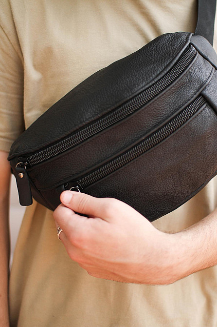 Сумка на пояс мужская из натуральной кожи флотарий SL004 (Черная) Сумы - изображение 3